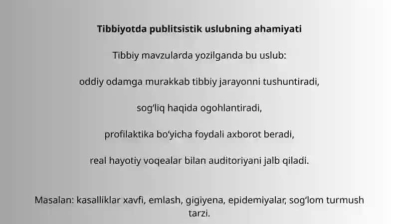 PUBLITSISTIK USLUB va TIBBIY MATERIALLARDA UNING QO‘LLANILISHI 4