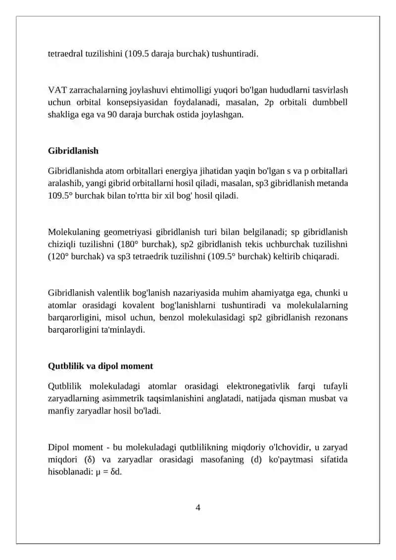 Kimyoviy birikmalarning elektron tuzilishi va xossalari 4