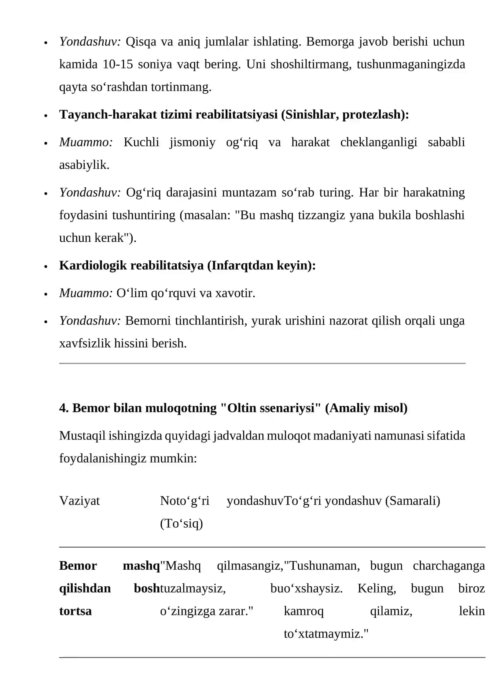 Reabilitatsiya bo‘limidagi bemorlar bilan munosabatda bo‘lish 4