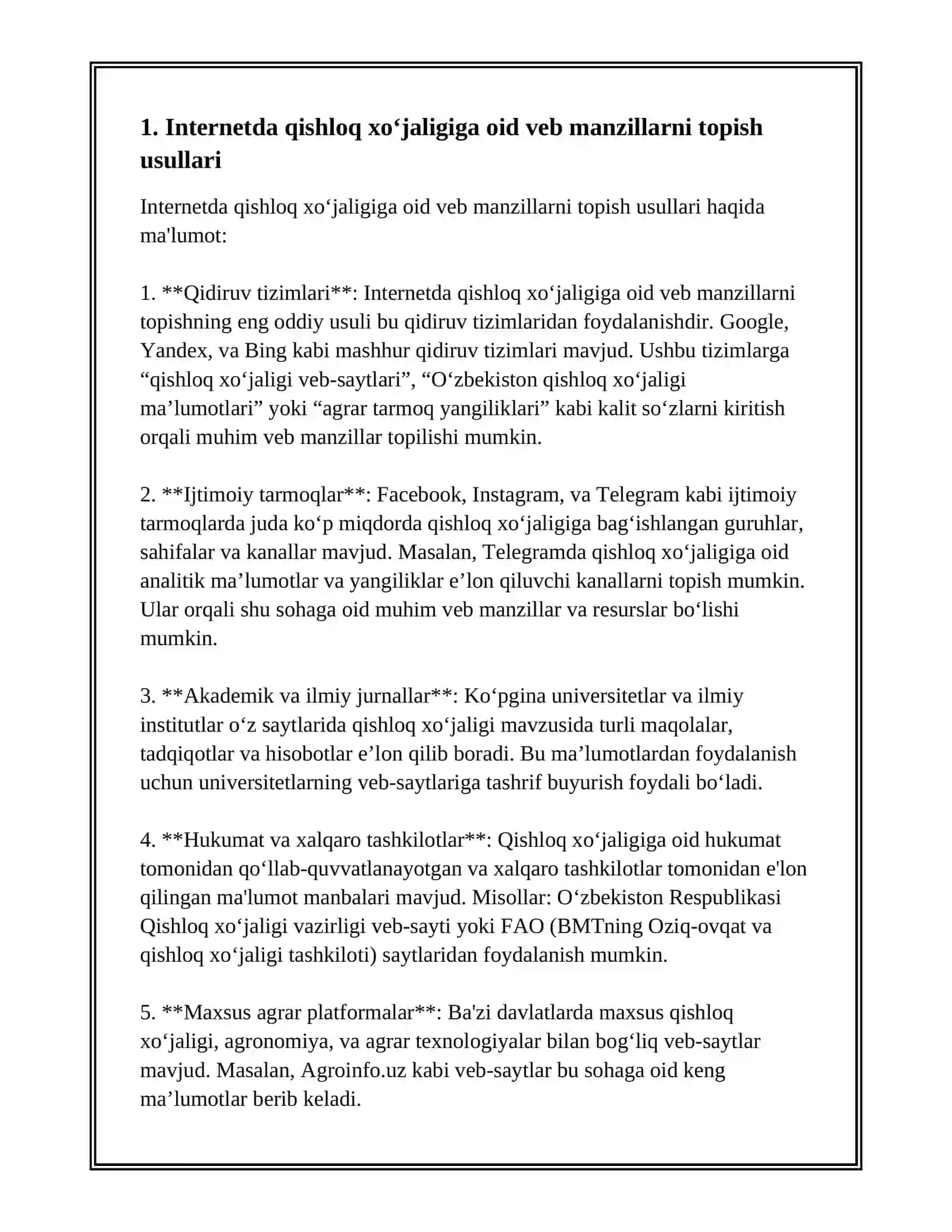 INTERNETDA QISHLOQ XO‘JALIGIGA OID VEB MANZILLAR VA ULARDAN AXBOROTLARNI KO‘CHIRISH 4