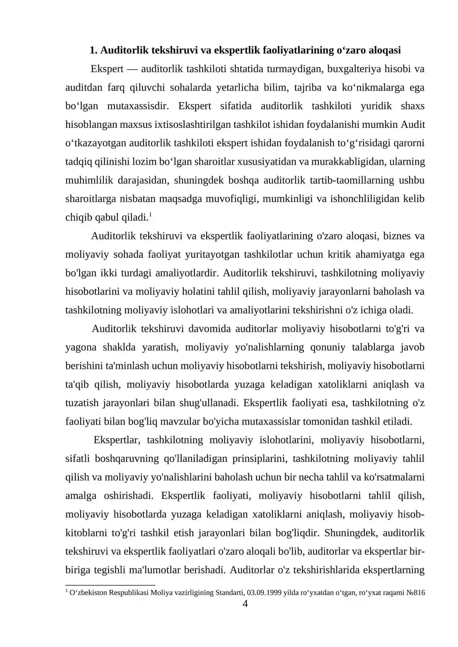 AUDIT JARAYONIDA EKSPERTLAR ISHINI MUVOFIQLASHTIRISH VA ULARNING XULOSALARI UCHUN AUDITORLIK MAS’ULIYATI 4