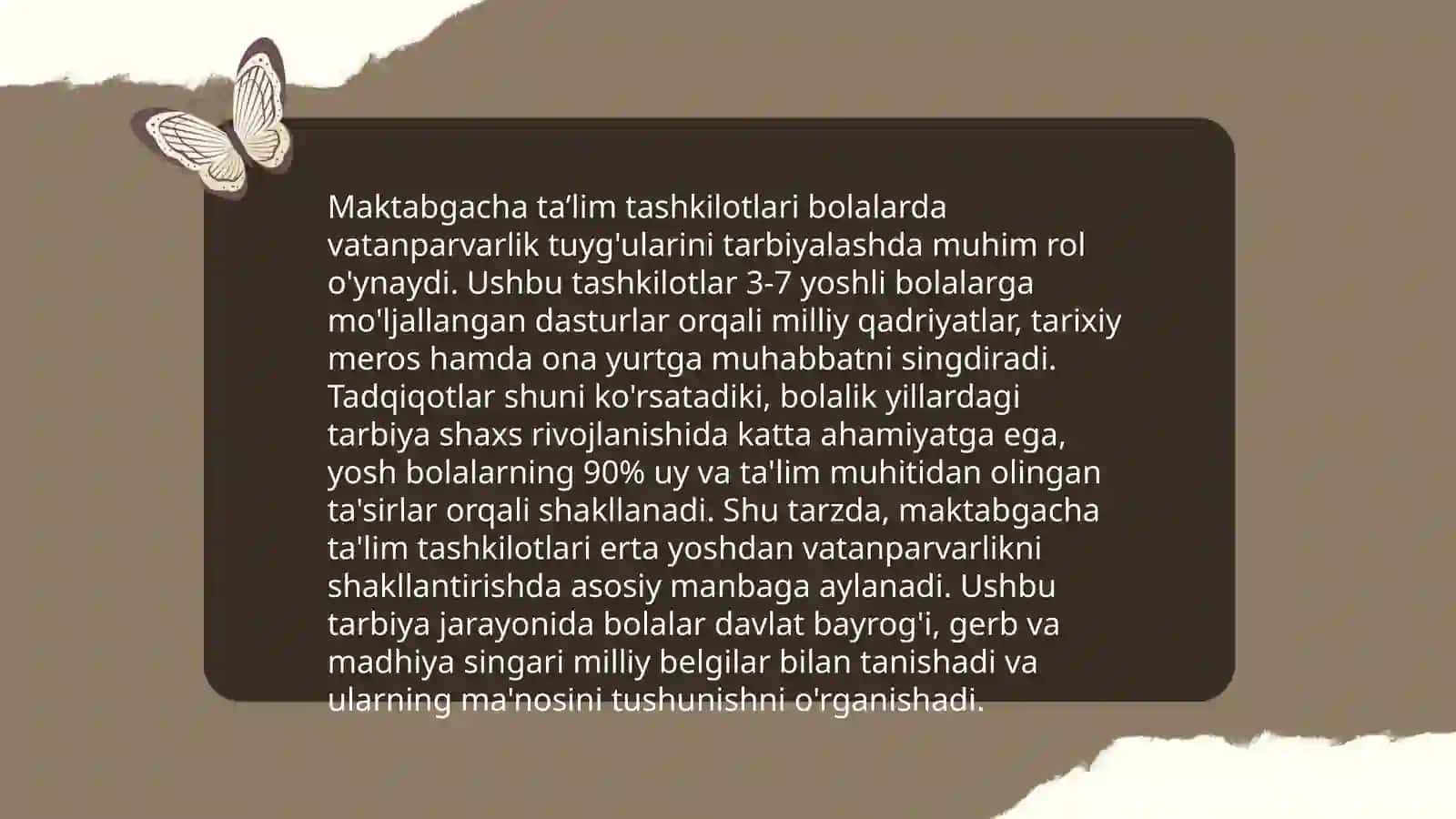 Bolalarni vatanparvarlik ruhida tarbiyalashda maktabgacha taʼlim tashkilotlarining oʻrni 4