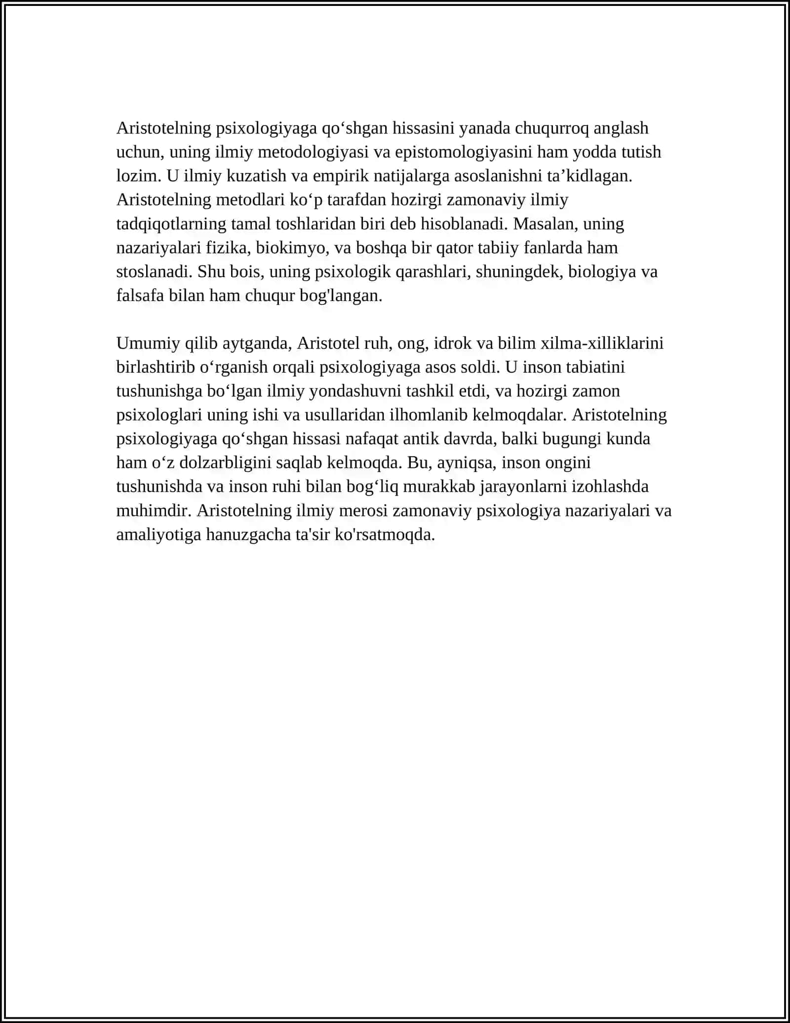 Aristotelning psixologiyaga qo‘shgan hissasi 4