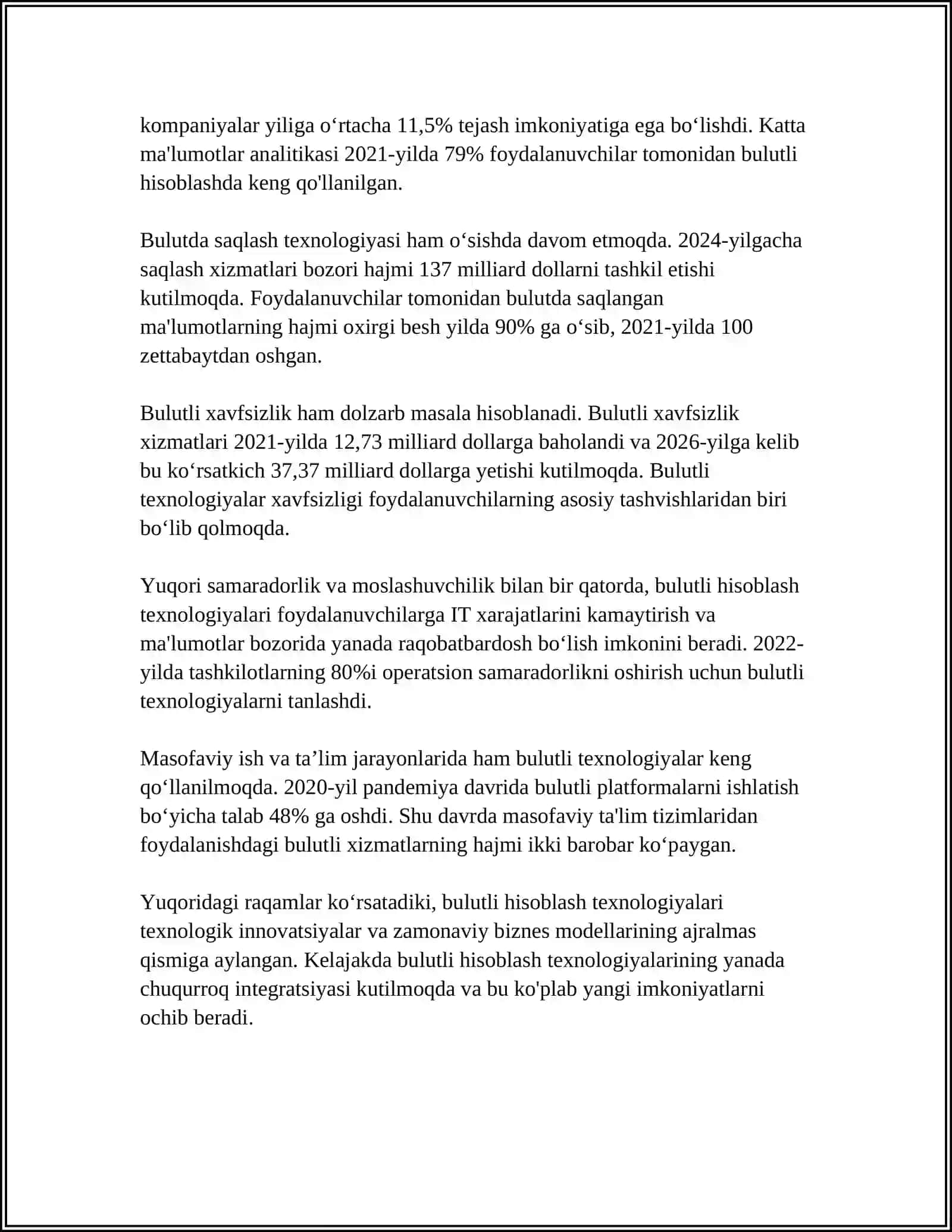 MUSTAQIL ISH Mavzu: BULUTLI TEXNALOGIYALAR 4