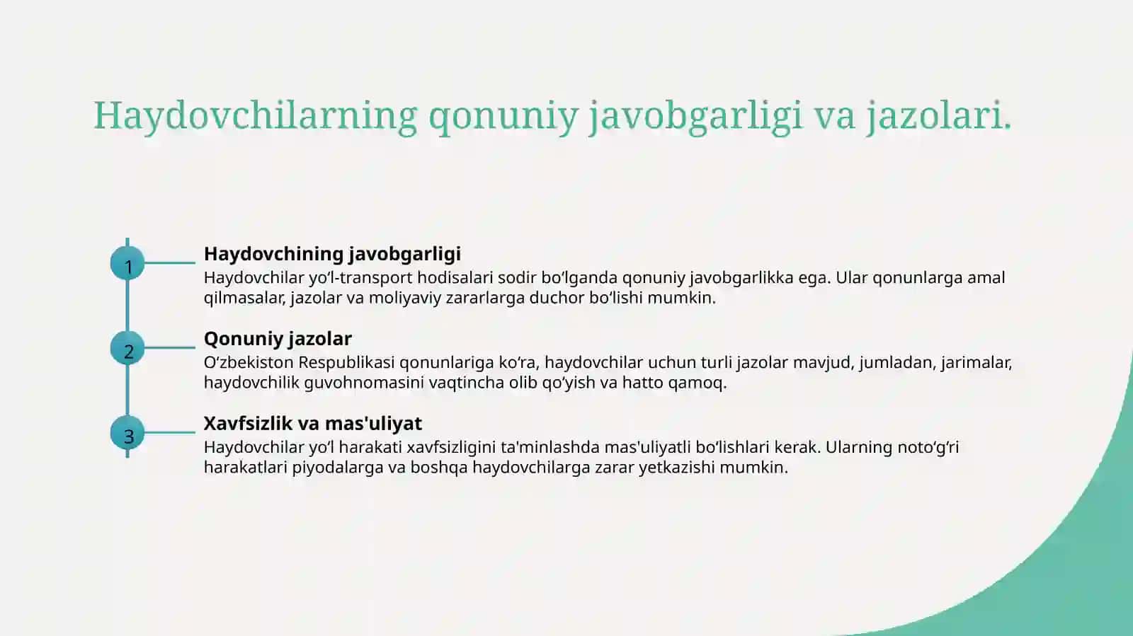Yo‘l-transport hodisasi sodir bo‘lganda haydovchining majburiyatlari va piyodalarning majburiyatlari 4