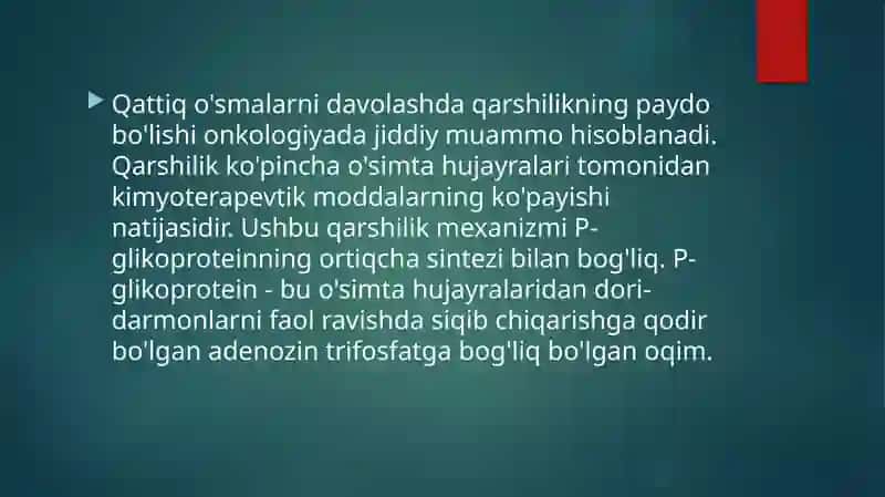O’sma hujayralarning kimyoviy dori vositalariga multirezistentlik 4