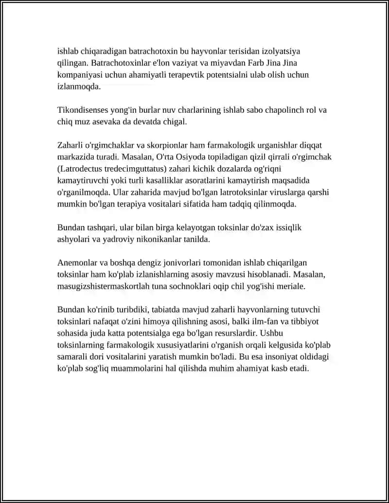 ZAHARLI HAYVONLARNING TIBBIYOTDAGI AHAMIYATI 4