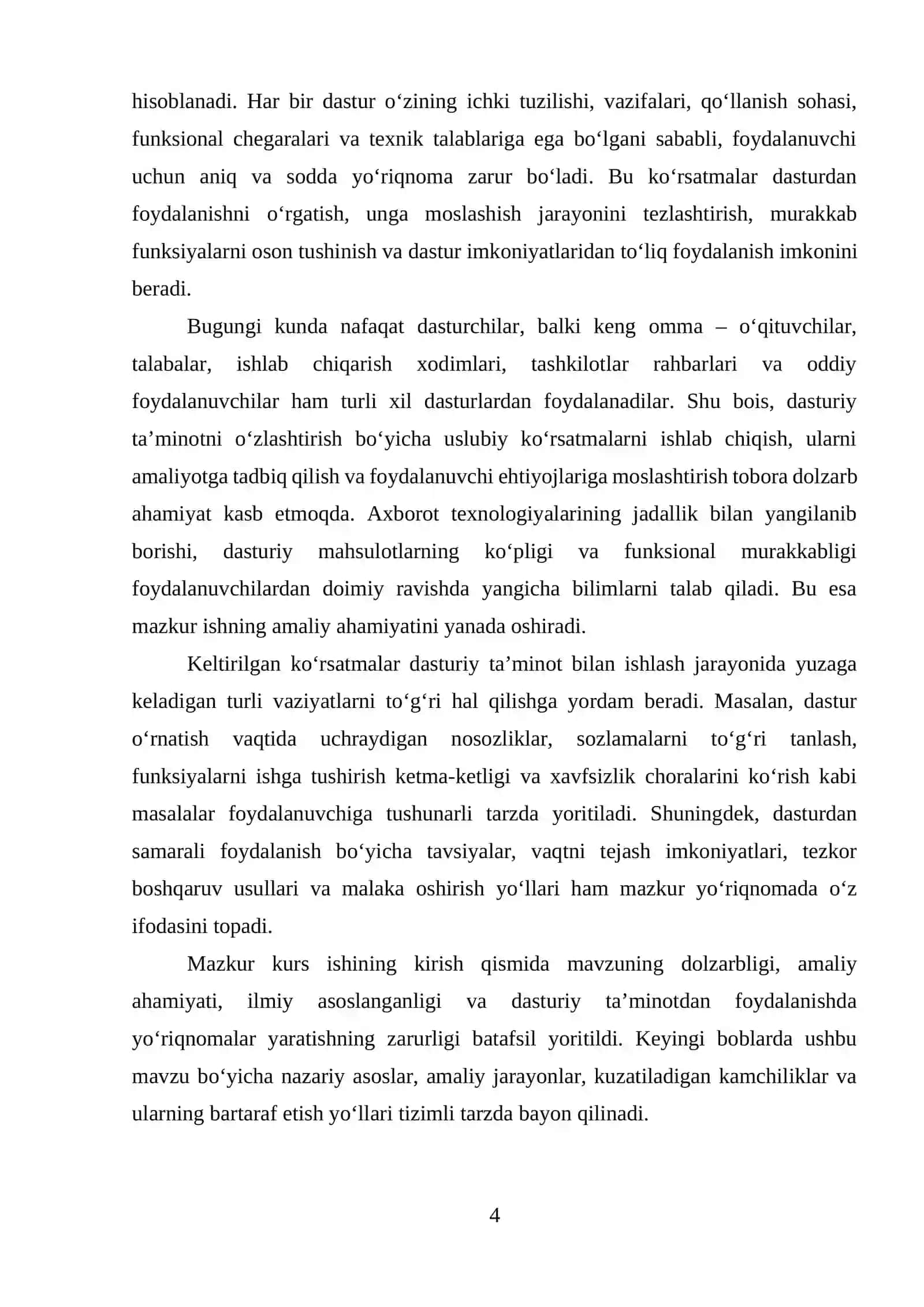 Dasturiy ta’minotdan foydalanishning nazariy asoslari va amaliy foydalanish jarayonlari 4