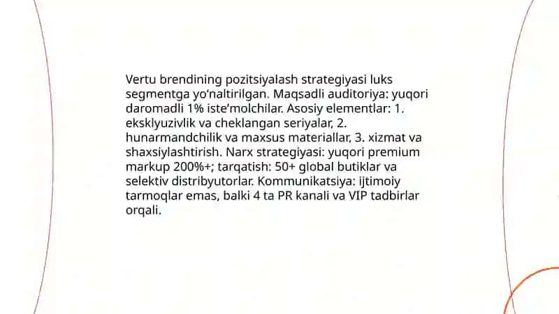 Vertu kompaniyasi marketing strategiyasi 4