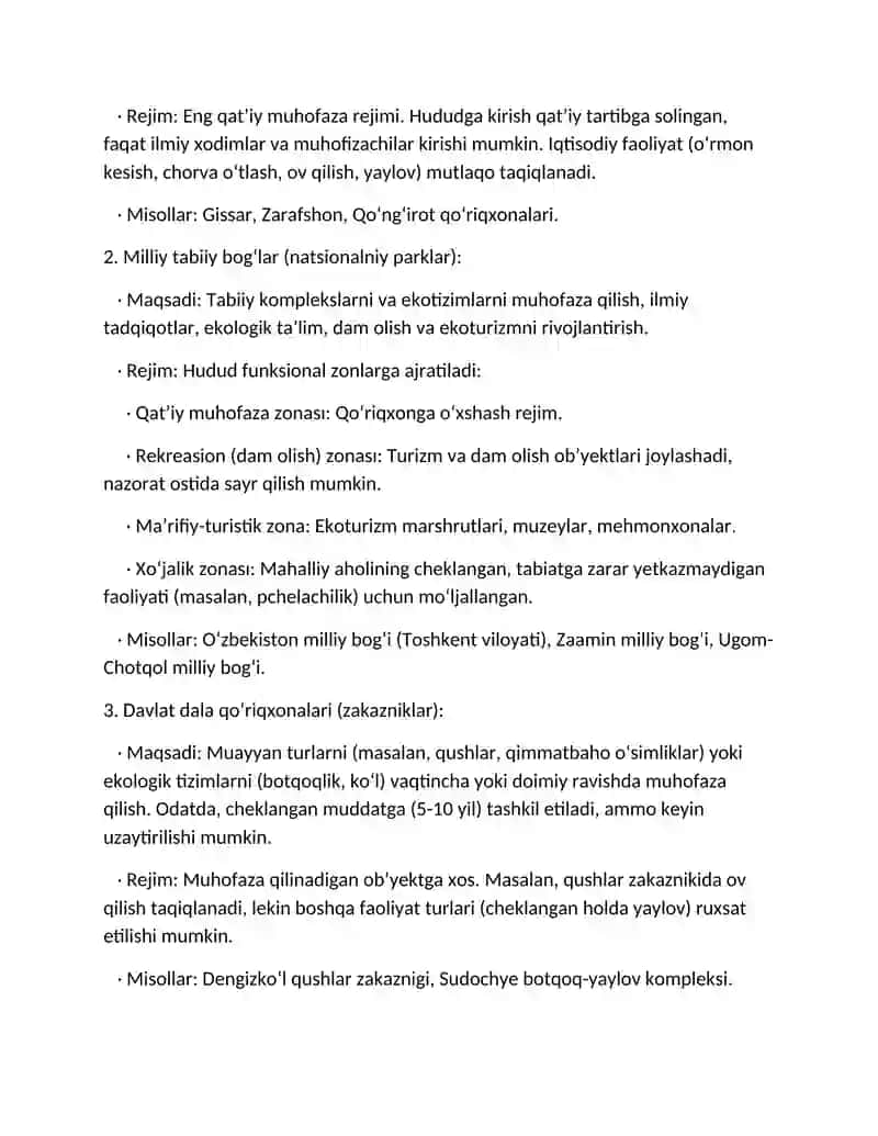 Oʻzbekistonning muhofaza etiladigan tabiiy hududlari: turlari, ahamiyati va muammolari 4