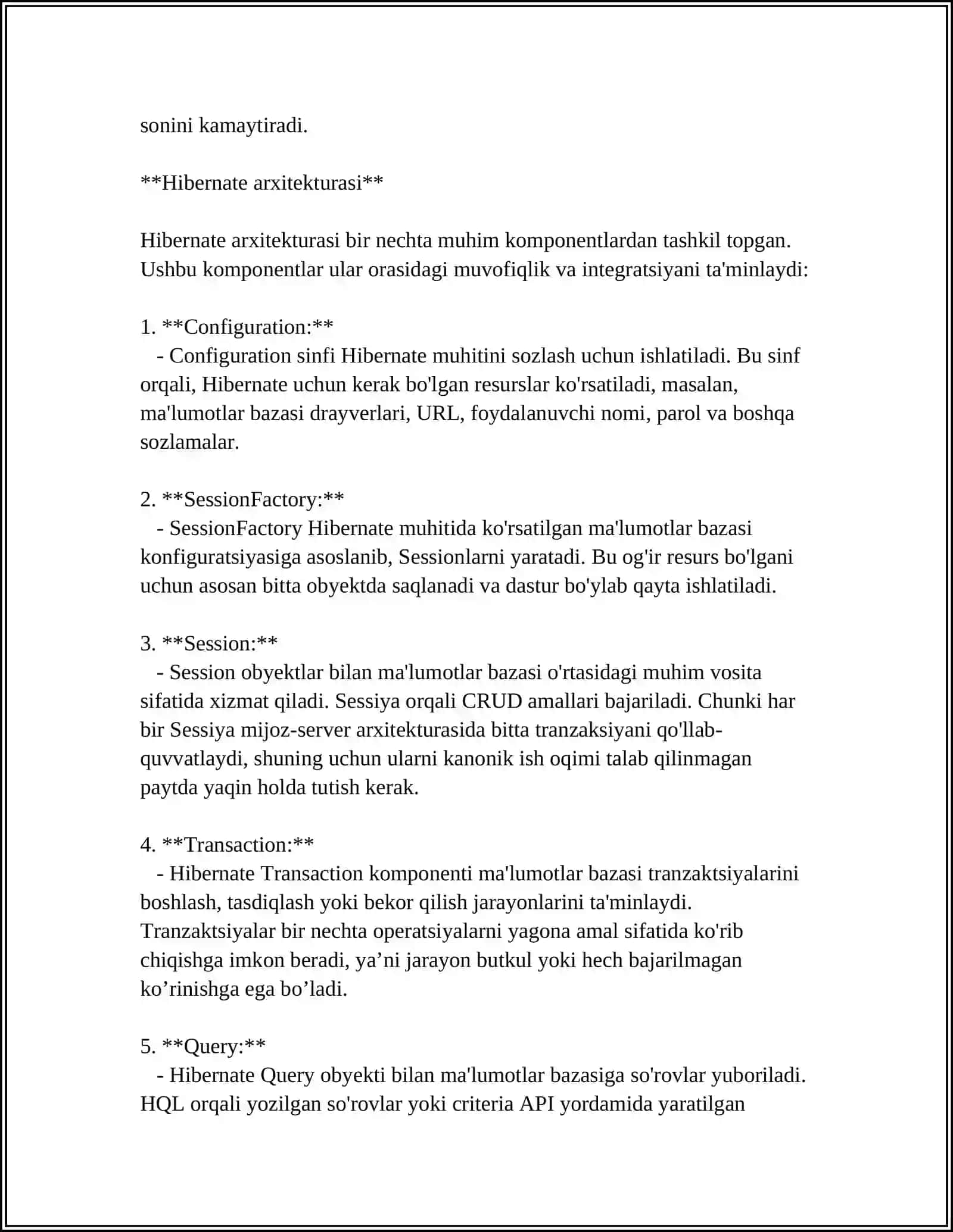 HIBERNATE: DATABASE FRAMEWORK - FUNKSIONAL IMKONIYATLARINI YORITING 4
