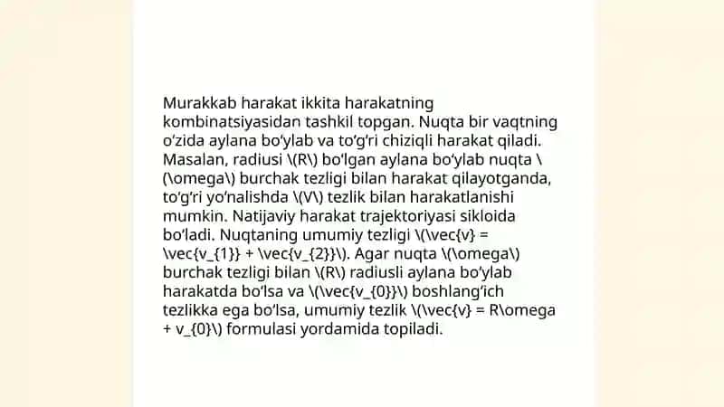 Nuqtaning murakkab, nisbiy va ko‘chirma harakati. Tezliklarni qo‘shish 4