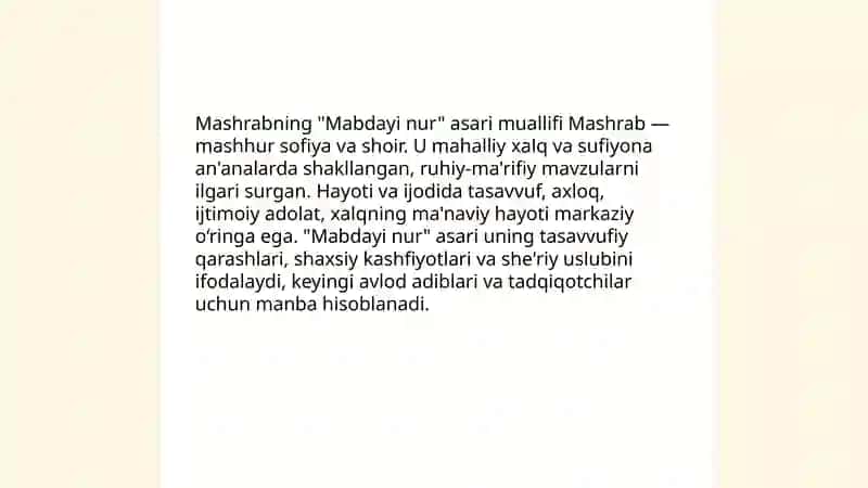 Mashrabning "Mabdayi nur"asari 4