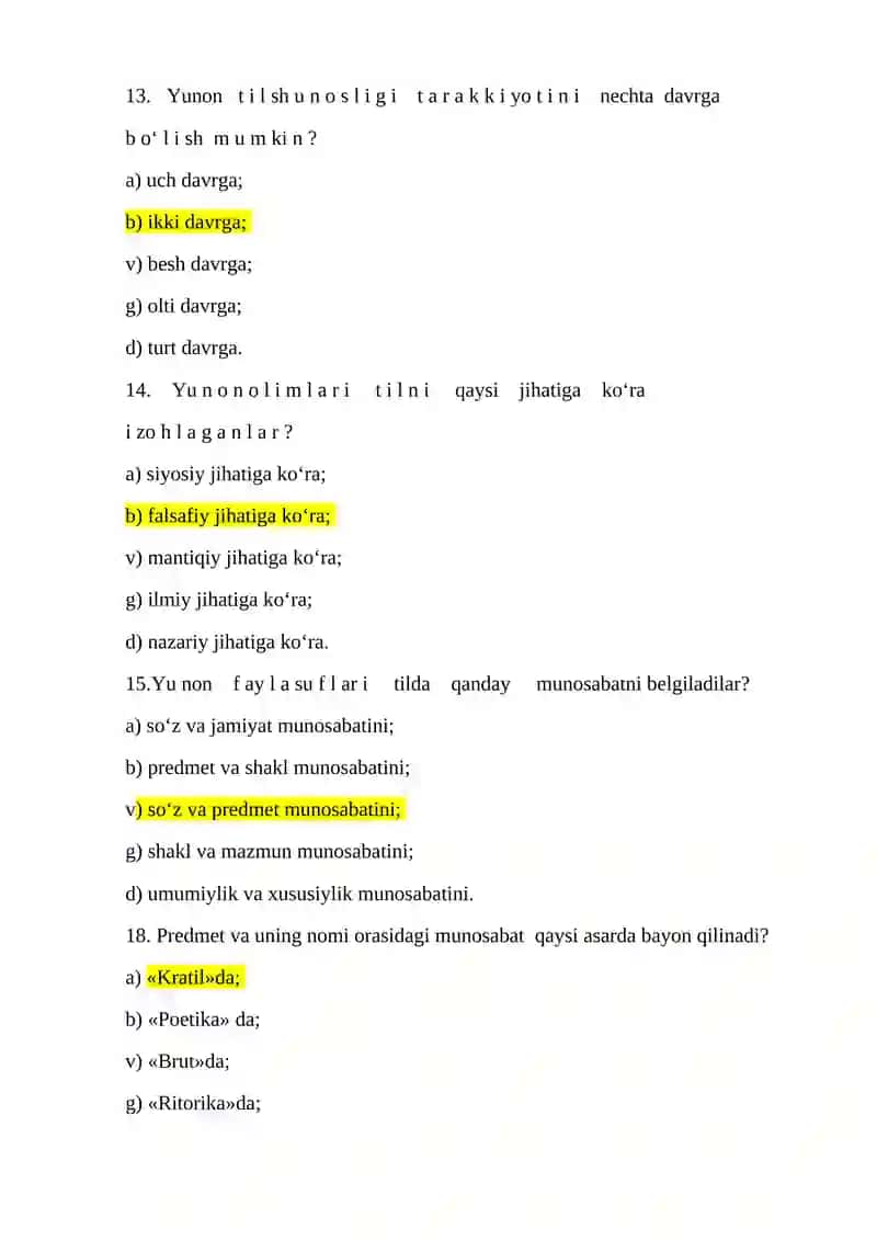 Umumiy tilshunoslik fanidan test, javoblari bilan 4