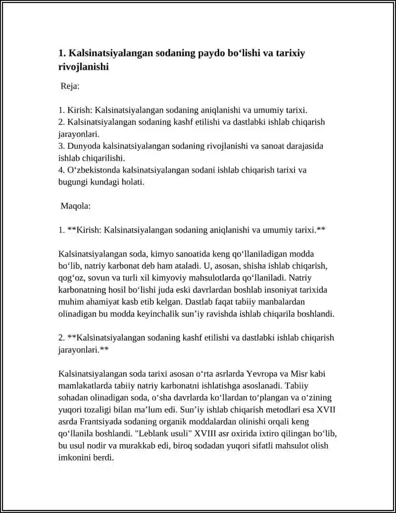 MAISHIY NOORGANIK KIMYOVIY VOSITALAR TEXNOLOGIYASI FANIDAN "KASINATSIYALANGAN SODA ISHLAB CHIQARISH TARIXI" REFERAT 4