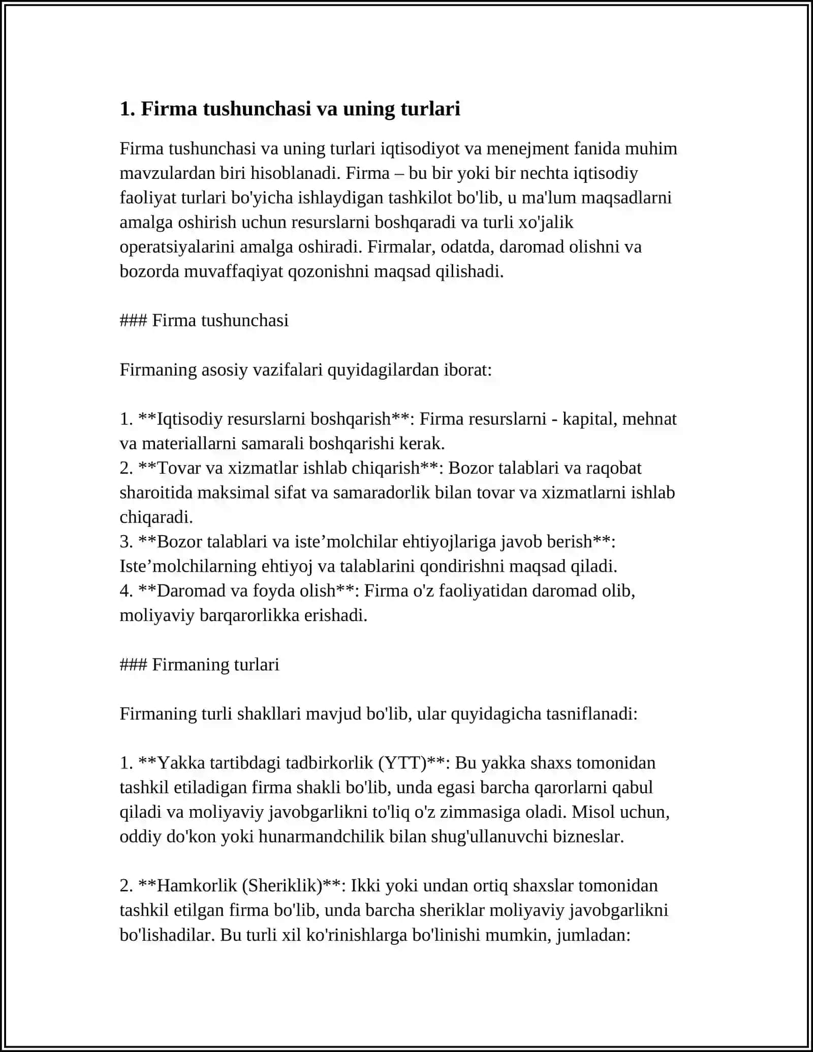 FIRMA VA ULARNING TASHKILIY-IQTISODIY ASOSLARI 4