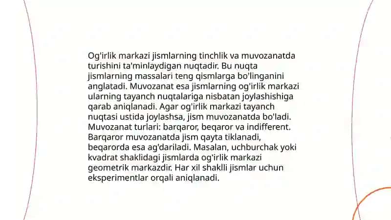 Jismning og'irlik markazini aniqlash 4