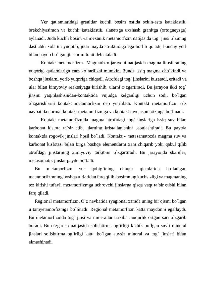 METAMORFIK TOG‘ JINSLARINING TASNIFI, METAMORFIZM TURLARI 4