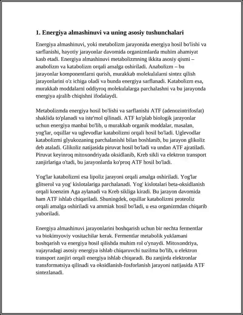 METABOLIZM JARAYONIDA ENERGIYA HOSIL BO'LISHI VA SARFLANISHI 4