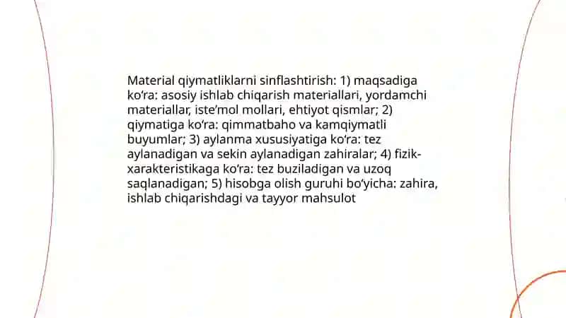 Material qiymatliklarning tarkibi, tayinlanishi va hisobining vazifalari 4