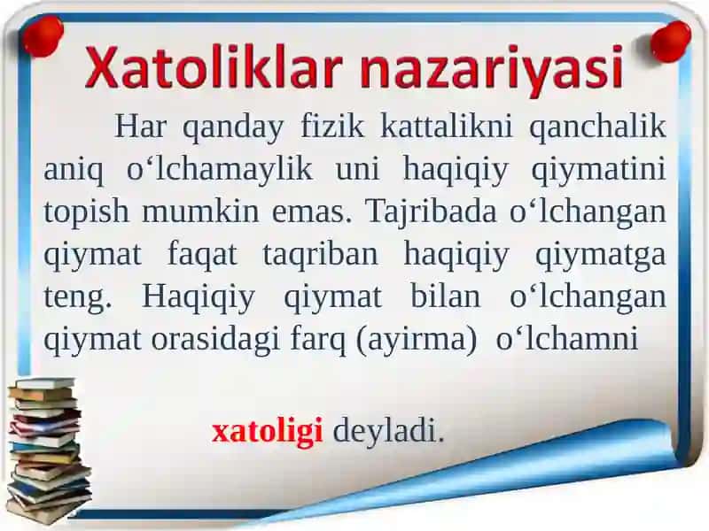 FIZIK PARAMETRLARNI O‘LCHASHDA YO‘L QO‘YILADIGAN XATOLIKLARNI HISOBLASH NAZARIYASI 4