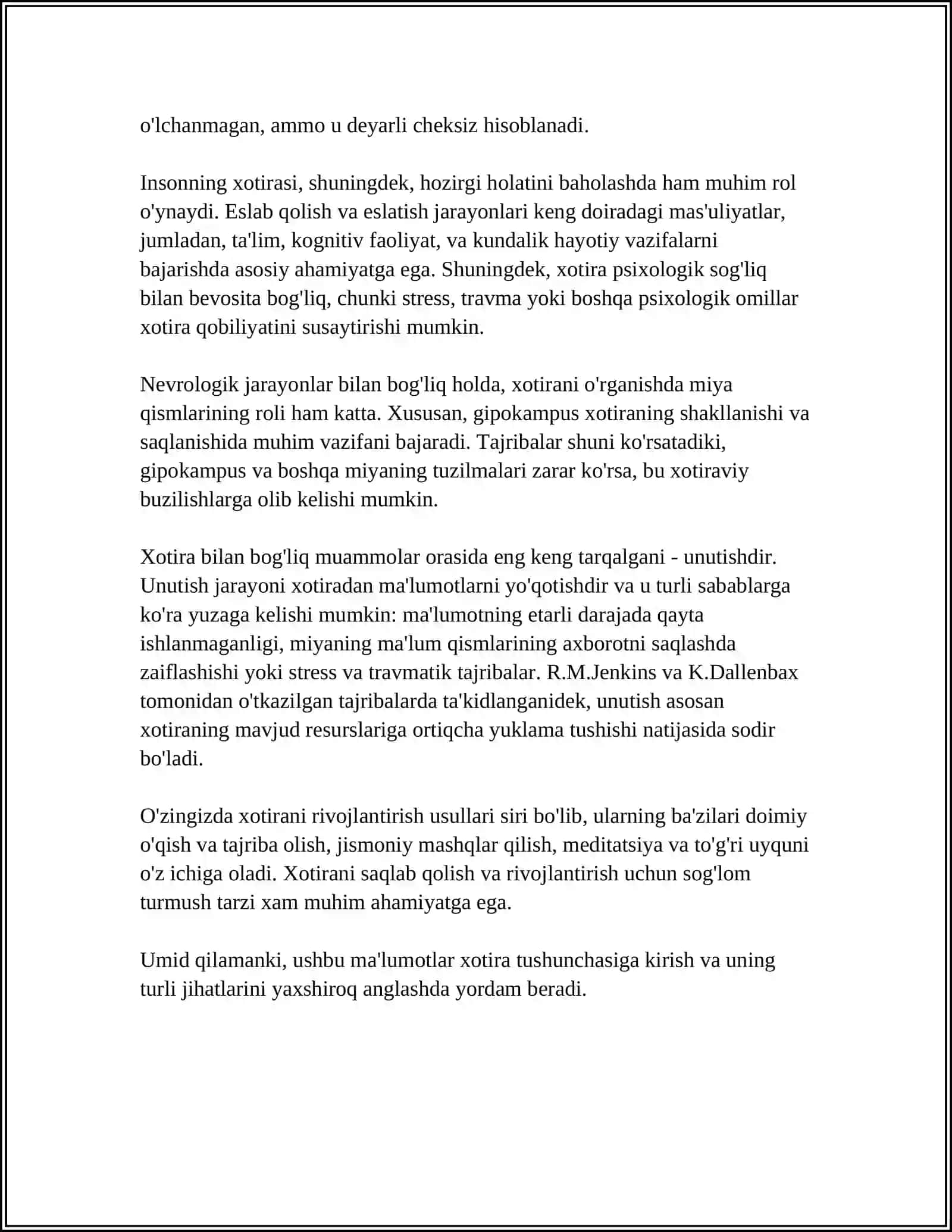 XOTIRA JARAYONLARI VA TURLARI 4