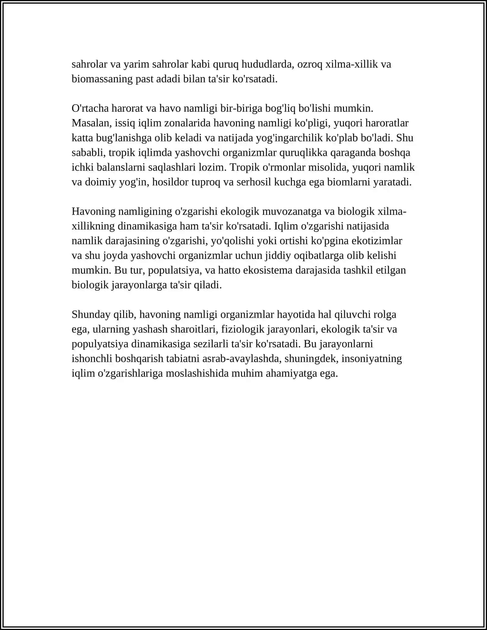ORGANIZMGA HAVO NAMLIGI KO'RSATGICHLARINING TA'SIRI. XARORAT O'LCHOV ASBOBLARINI YARATISH TARIXI, TERMOMETRIYA USULLARI VA ULARNING AHAMIYATI. AYLANMA HARAKAT MEXANIKASI QONUNLARI. MASSA MARKAZI 4