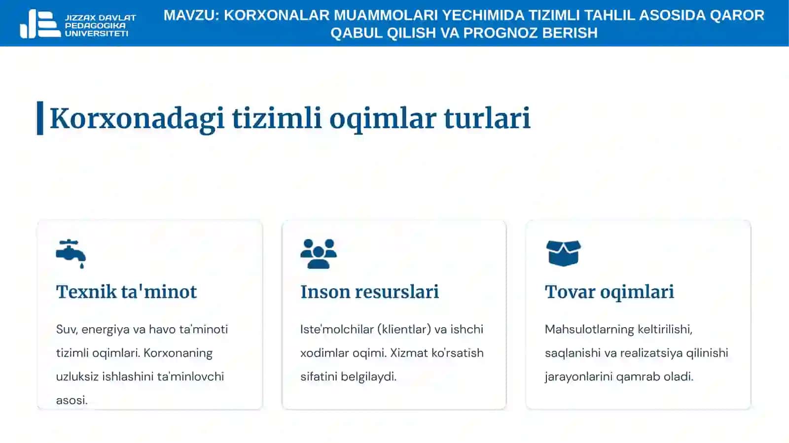 7-mavzu. Korxonalar muammolari yechimida tizimli tahlil asosida qaror qabul qilish va prognoz berish 4