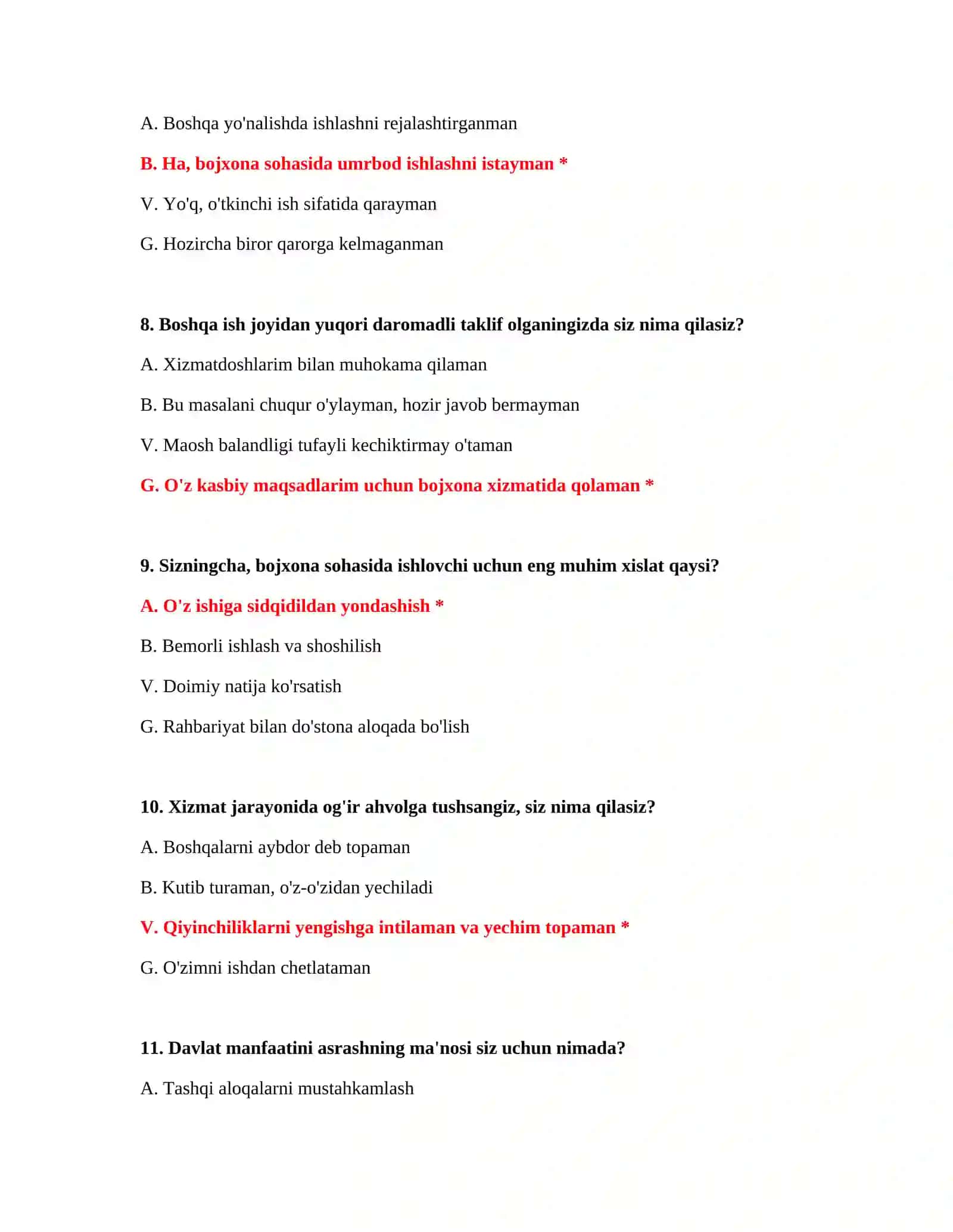 BOJXONA XIZMATIGA KIRISH IMTIHONI - PSIXOTEST SAVOLLARI 4