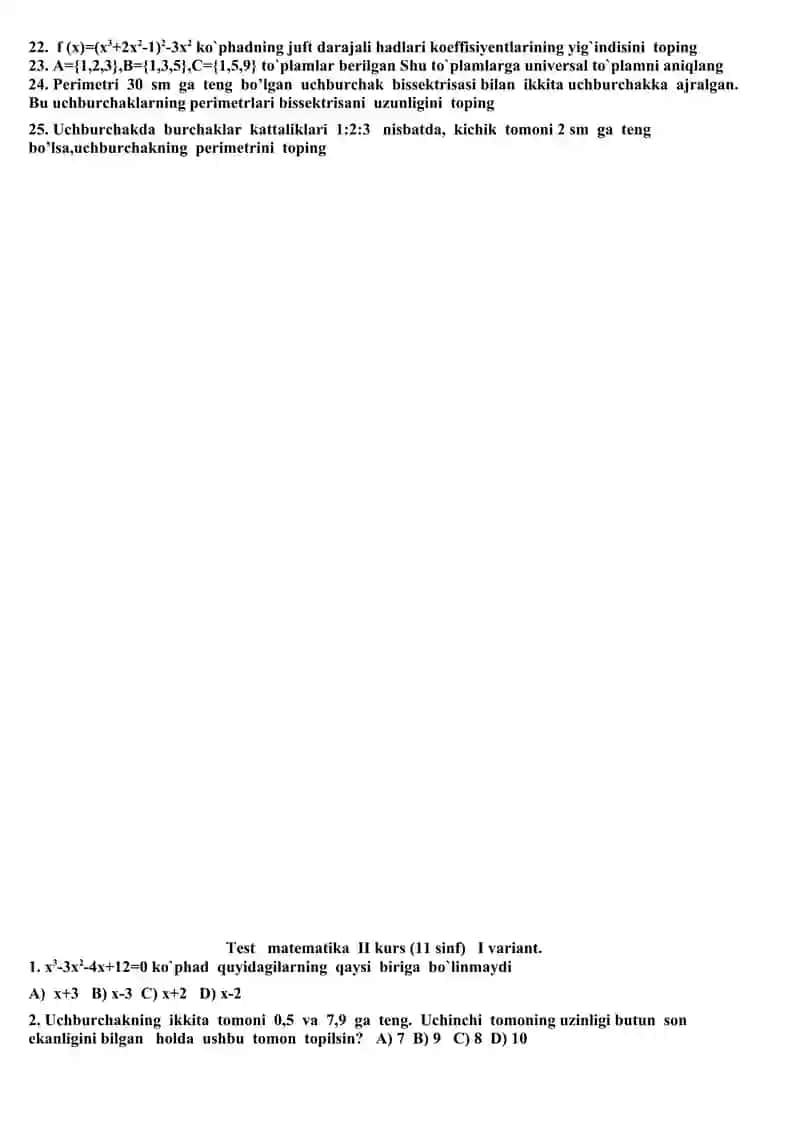Matematikadan Olimpiada savollari 4