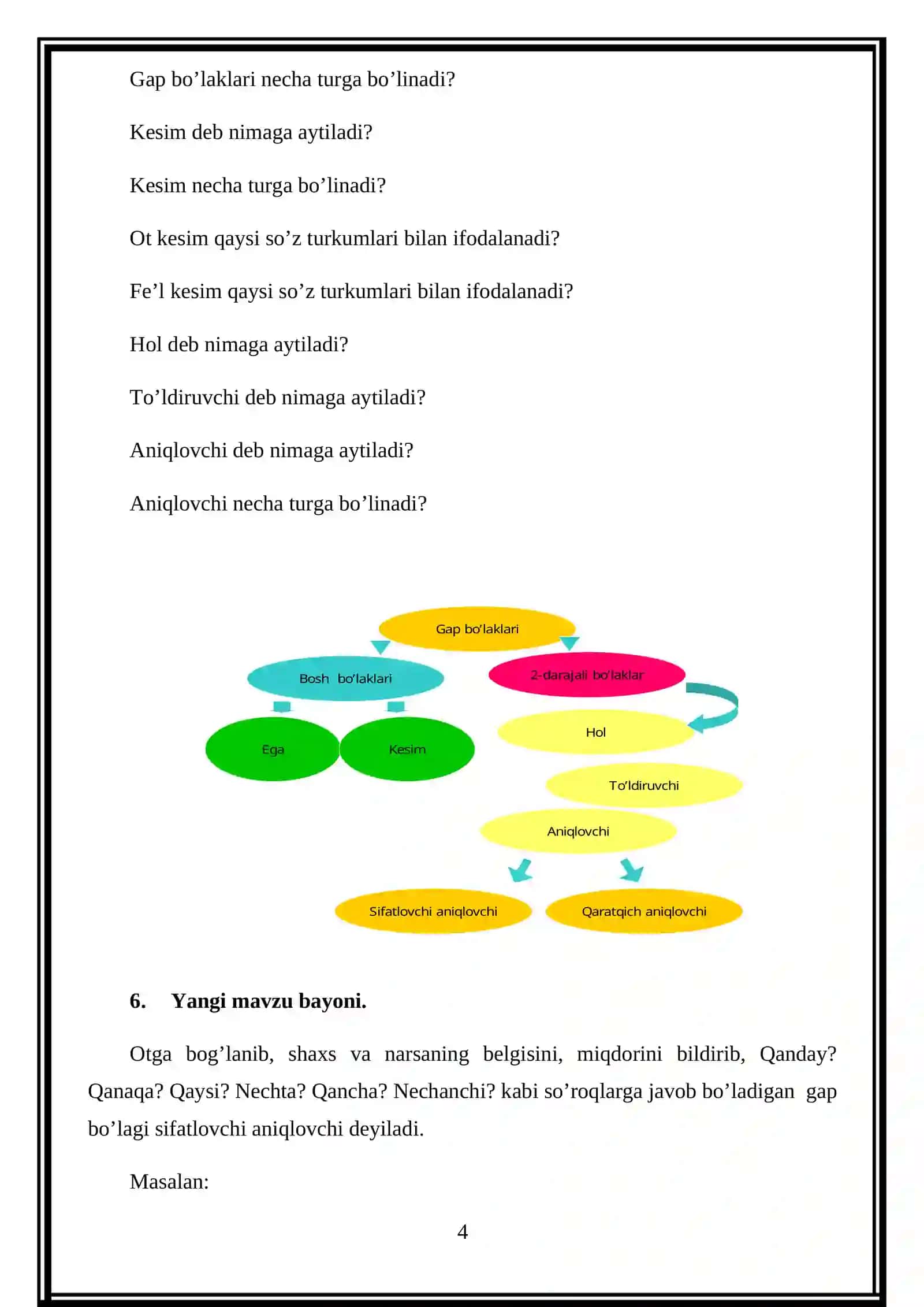 5-sinf Ona tili fanidan Sifatlovchi aniqlovchi mavzuda dars ishlanma 4