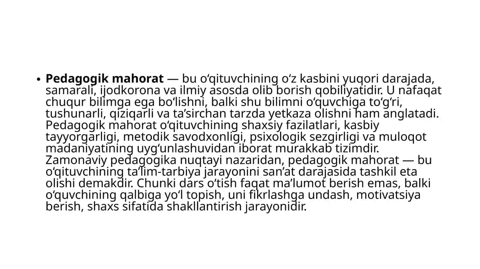 pedagogik mahorat haqida tushuncha va uning oʻqituvchi faoliyatida tutgan oʻrni 4