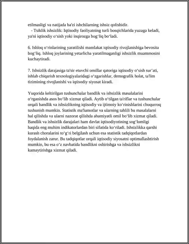 Bandlik va ishsizlikni statistik o‘rganish 4