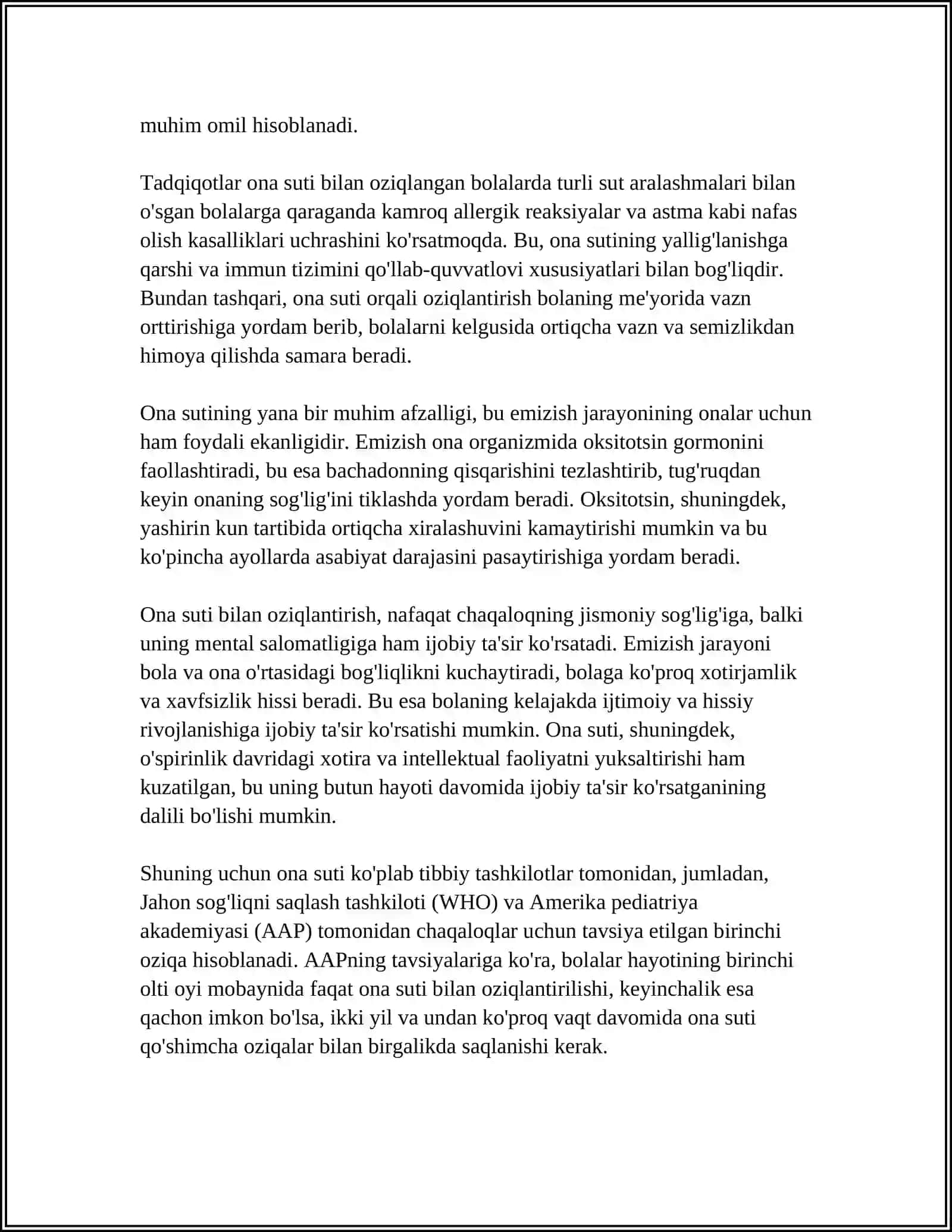 BOLALARNI SOG‘LOM OZIQLANTIRISH: ONA SUTI AFZALLIKLARI, EMIZISH TEXNIKASI VA QO‘SHIMCHA OVQAT KIRITISH TARTIBI 4