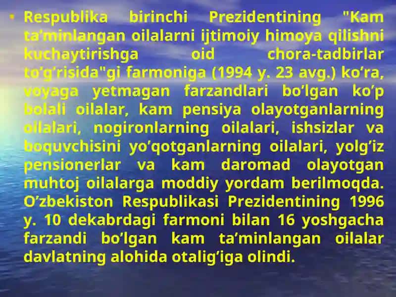 O‘zbekiston Respublikasidagi ijtimoiy sohadagi islohotlar 4