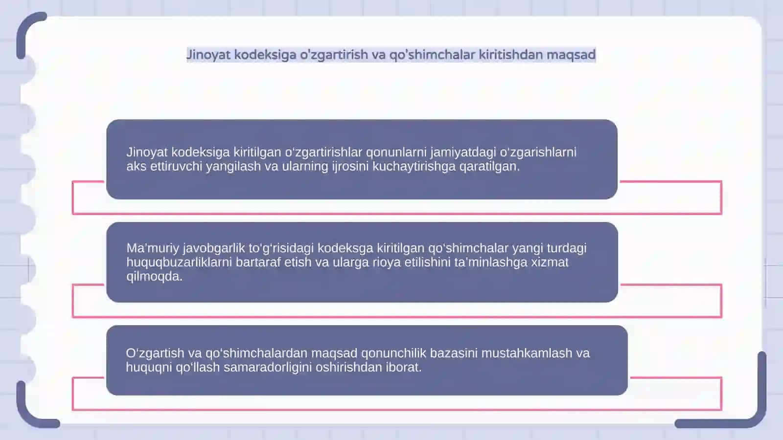 Jinoyat kodeksi va Ma’muriy javobgarlik to‘g‘risidagi kodeksga o‘zgartish va qo‘shimchalar kiritish to‘g‘risidagi qonunlar 4
