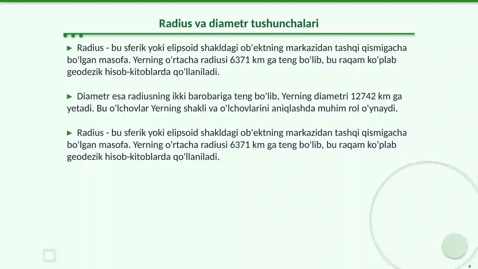 Yerning shakli va oʻlchamlariga oid masala va mashqlar 4