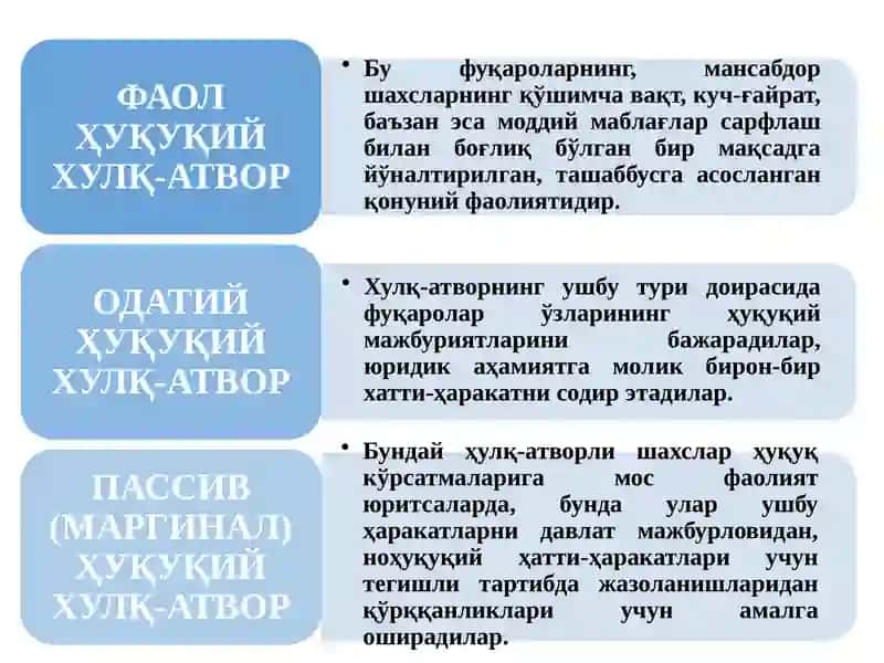 ҲУҚУҚИЙ ҲУЛҚ-АТВОР. ҲУҚУҚБУЗАРЛИК ВА ЮРИДИК ЖАВОБГАРЛИК 4