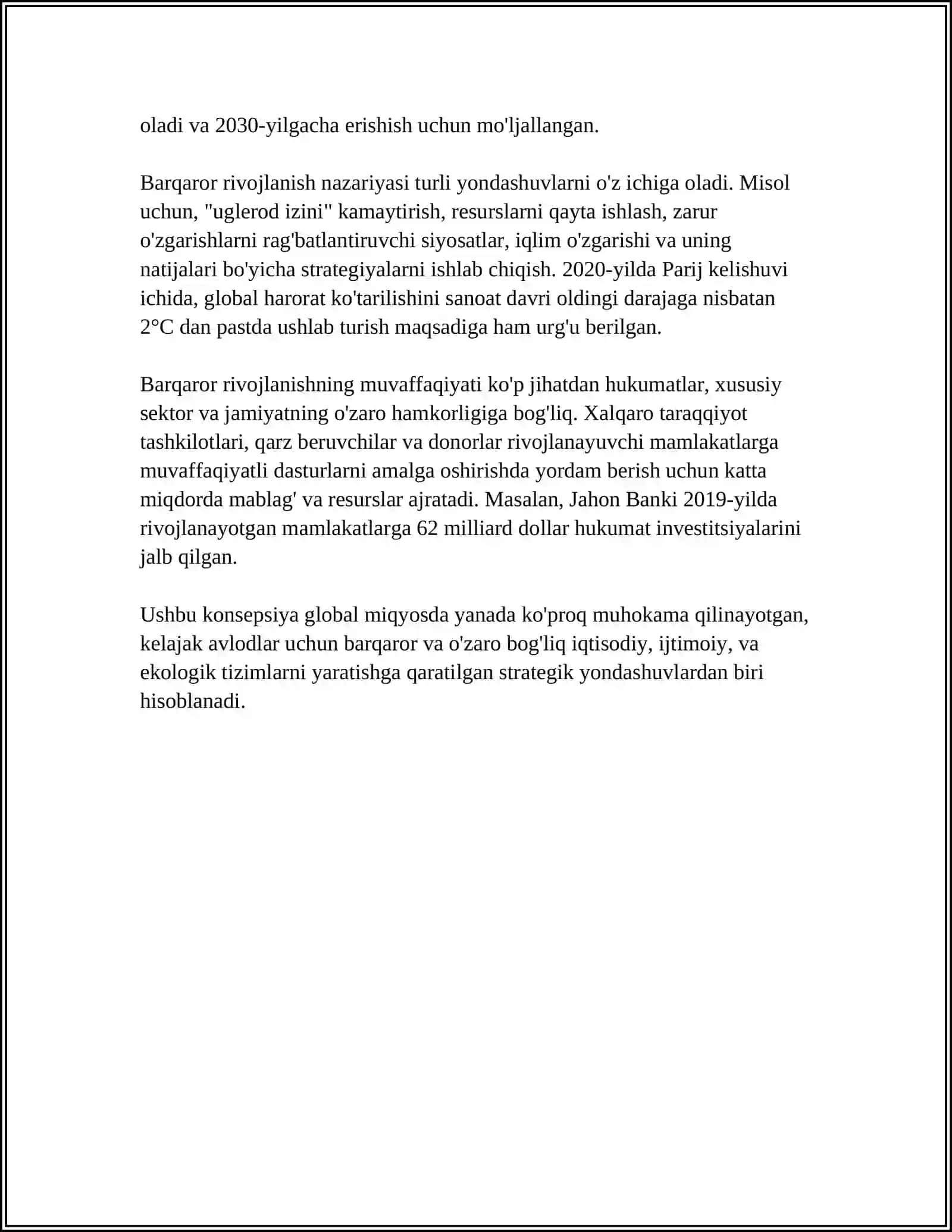 BARQAROR RIVOJLANISH HAQIDAGI BOʻLIMLARNING ASOSLAR 4
