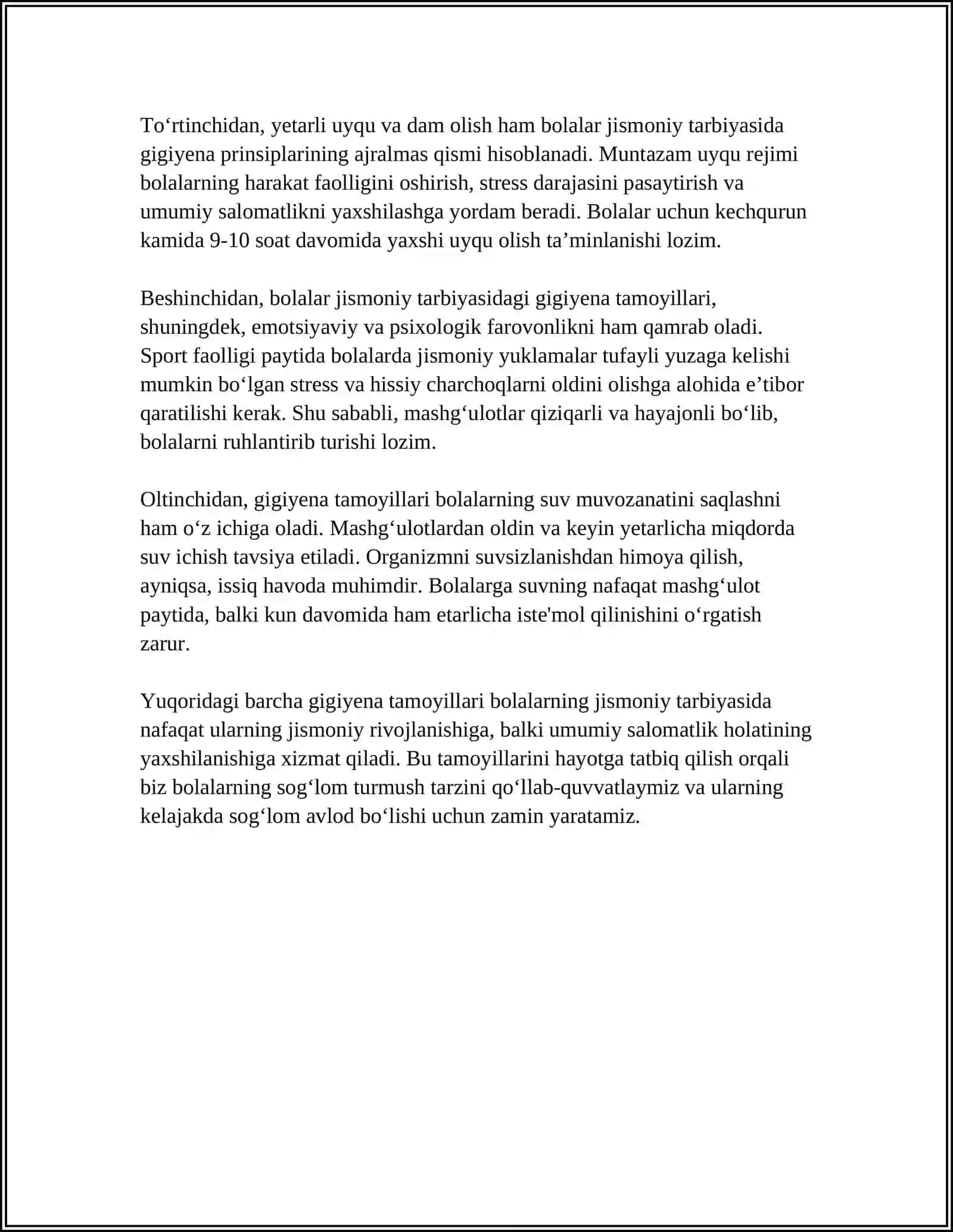 BOLALARNING JISMONIY TARBIYASIDA GIGIYENA VA SOGʻLOM TURMUSH TARZINING OʻRNI 4