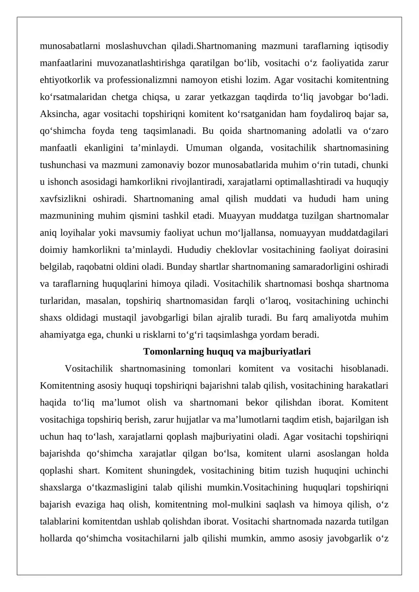 Vositachilik, komissiya va agentlik shartnomalarining o‘zaro farqlari 4