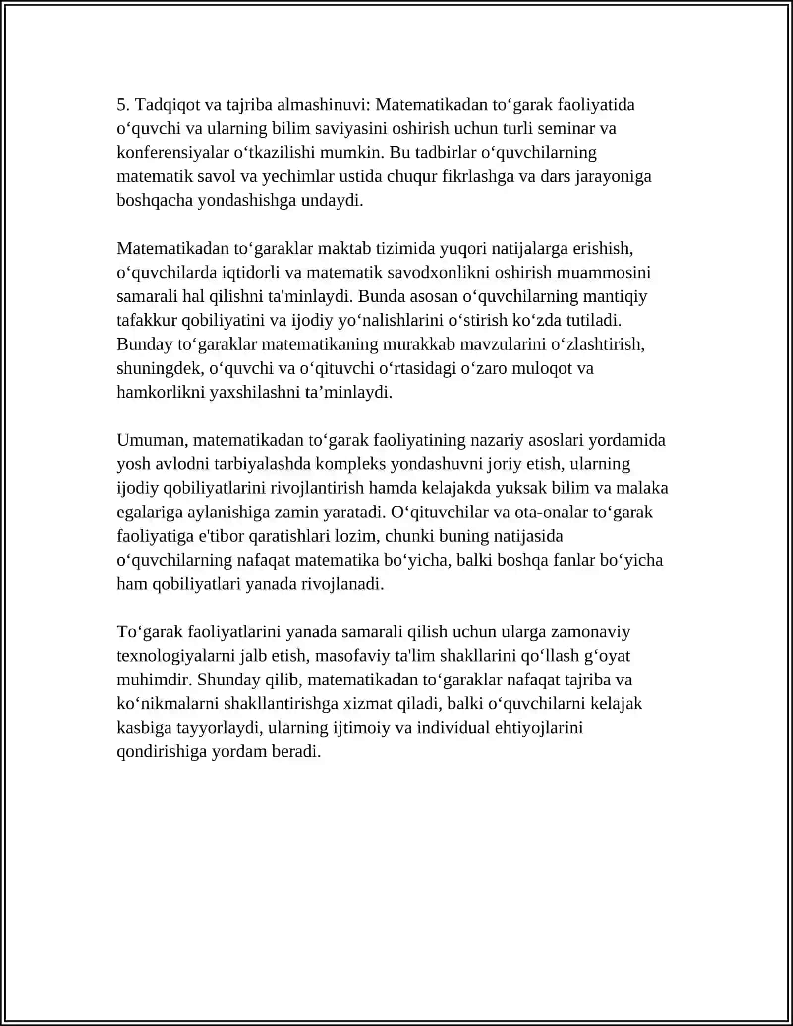 MATEMATIKADAN TOʻGARAK REJASINI TUZISH VA MASHGʻULOTLARNI TAYYORLASH METODIKASI 4