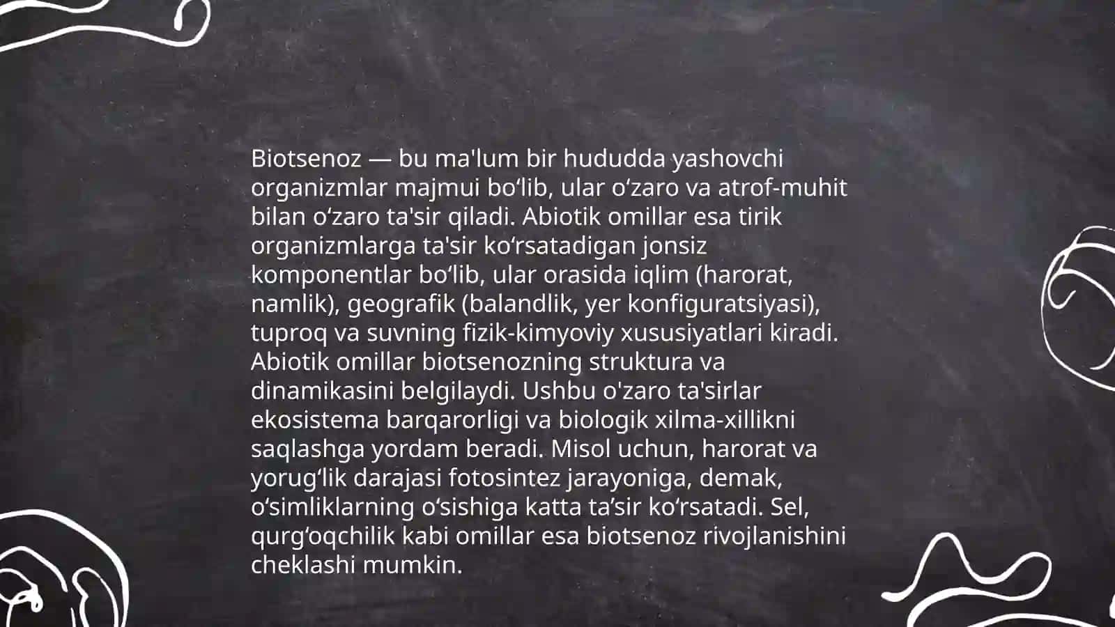 Biogeosenologiya. Biogenoz va ekosistema tushunchalari. Ekosistemalar mahsuldorligi. Ekosistemalar barqarorligi va oʻzgaruvchanligi 4