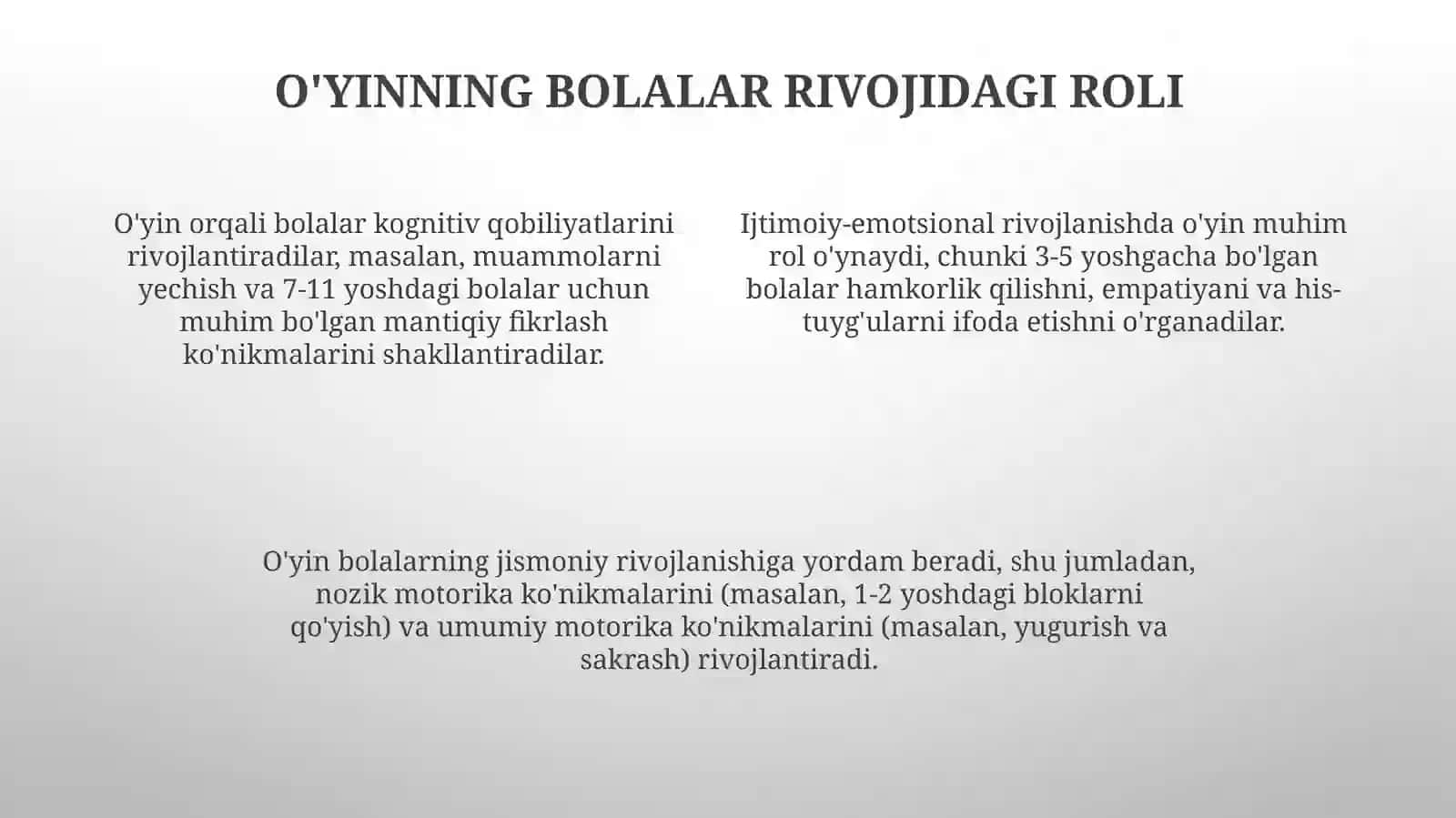 Oʻyin bola faoliyatining asosiy turi sifatida 4