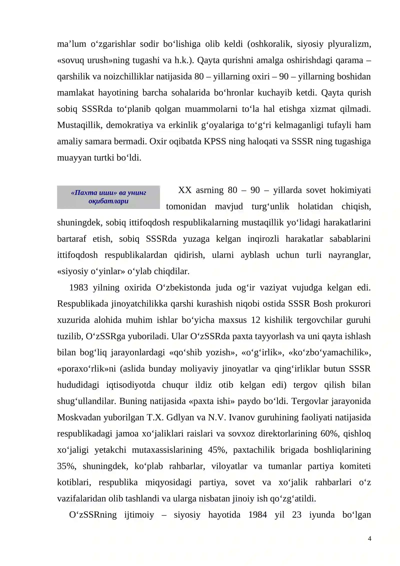 Mustaqillikka erishishi arafasidagi O`zbekistonning ijtimoiy-siyosiy, jarayonlari 4