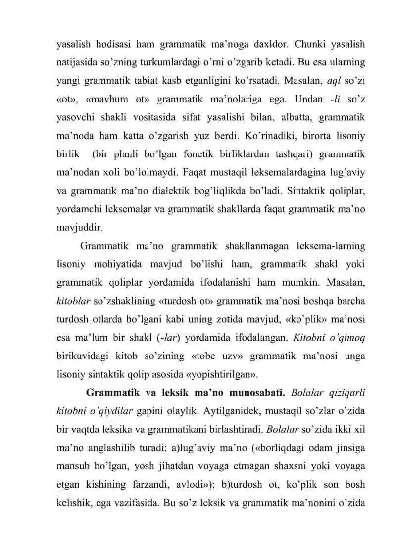 Grammatika. Grammatik ma’no. Grammatik shakllar.  Grammatik kategoriya tushunchasi 4