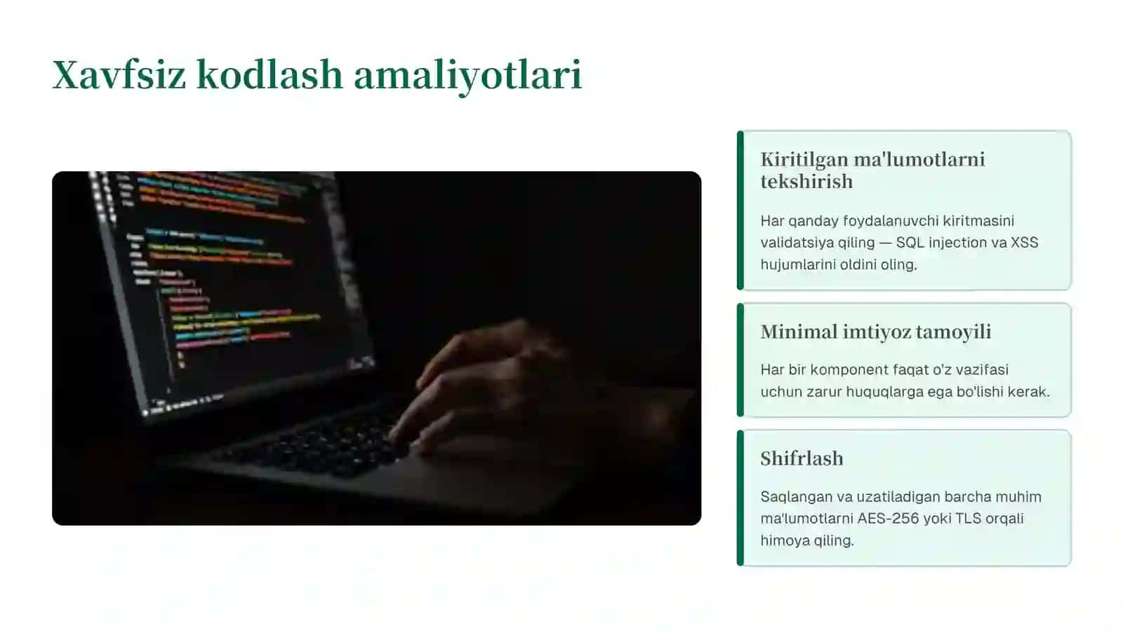 Dasturiy ta'minotni ishlab chiqishda xavfsizlikning eng yaxshi amaliyotlari 4