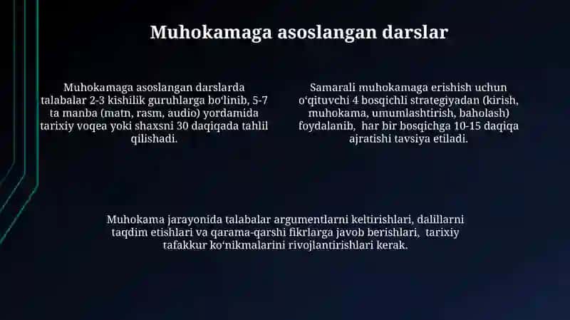 Tarix ta'limining amaliy usullari va tarix darsining turlari 4