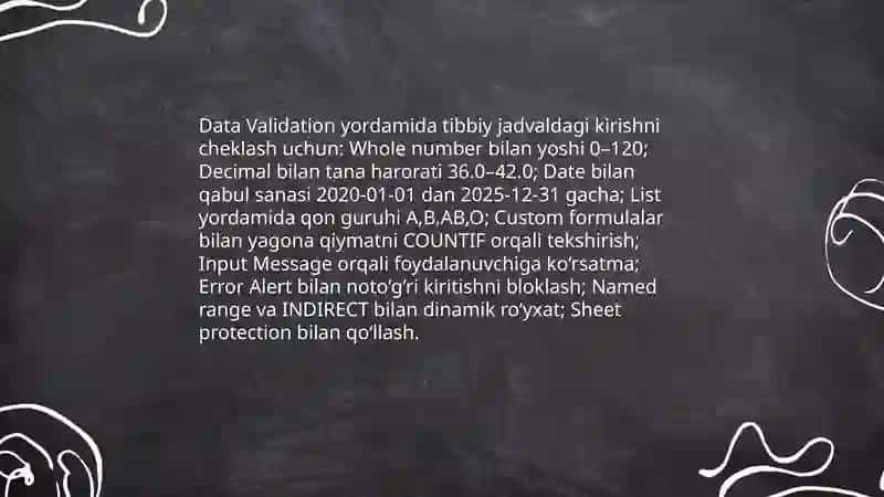 MS Excel dasturida tibbiy ma'lumotlar bilan ishlash 4