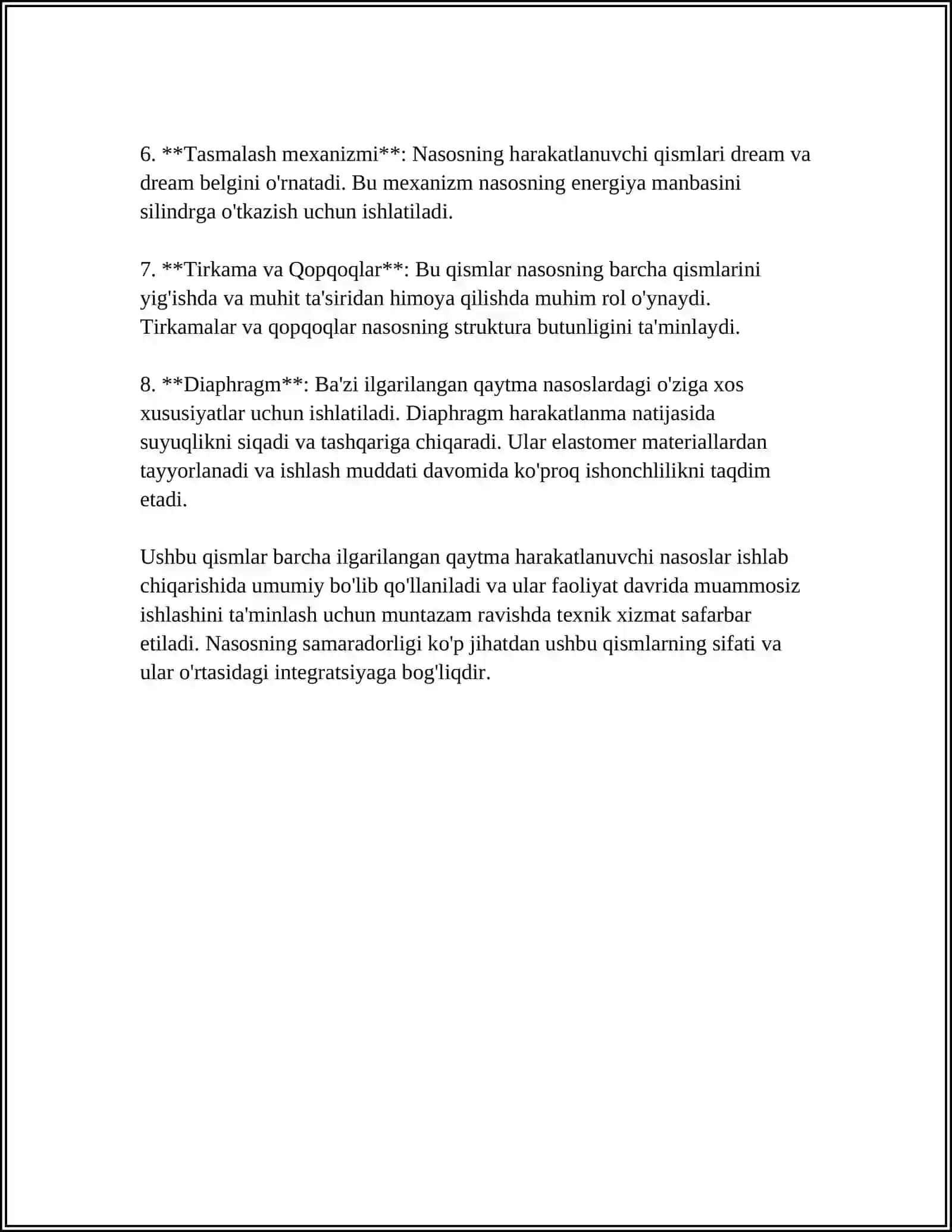 ILGARILANMA QAYTMA HARAKATLANUVCHI NASOS ISH TARTIBI 4